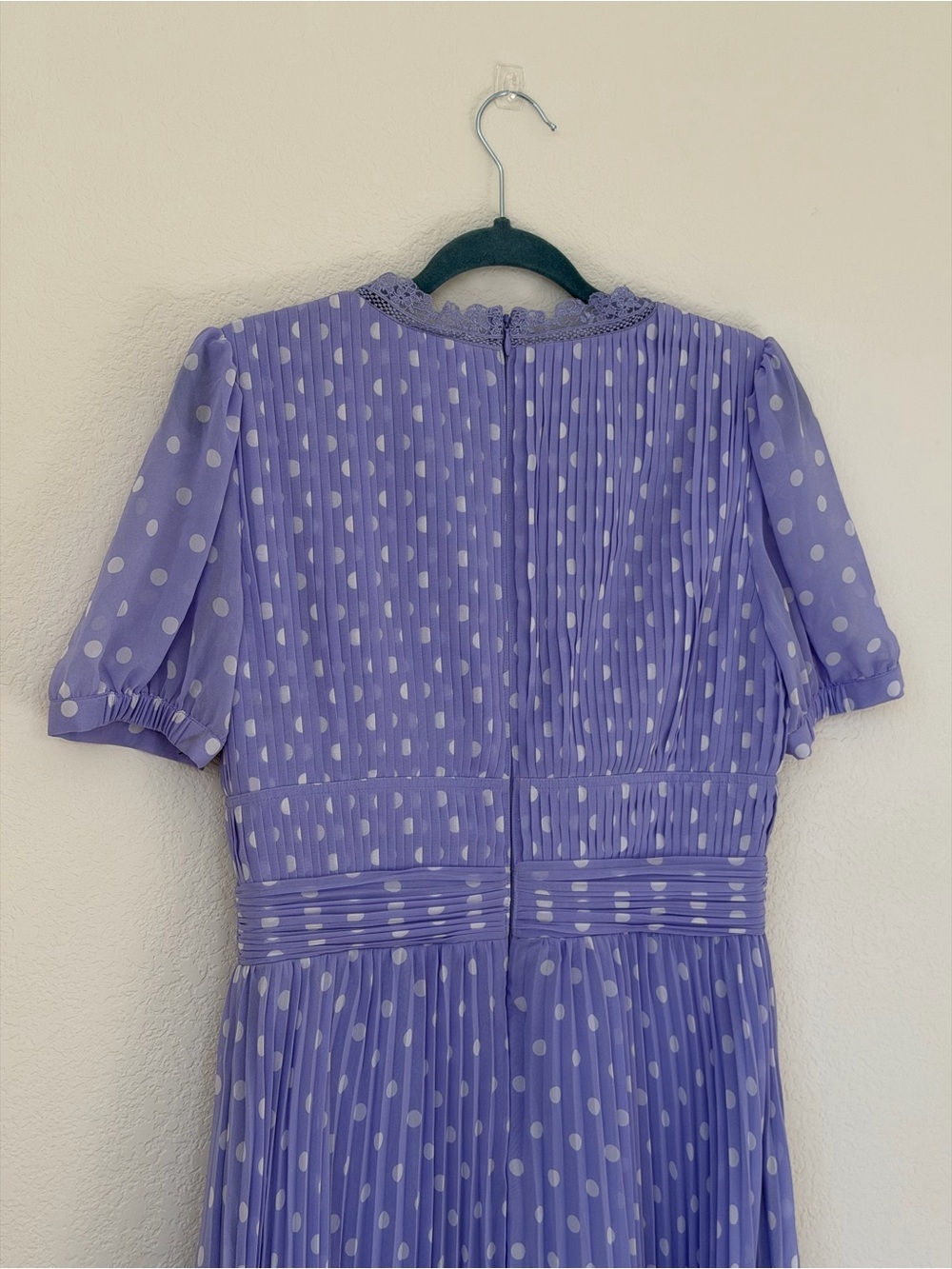 Self-Portrait Lilac Polka-Dot Print Pleated Chiffon Midi Dress US 8 - Picture 12 of 16
